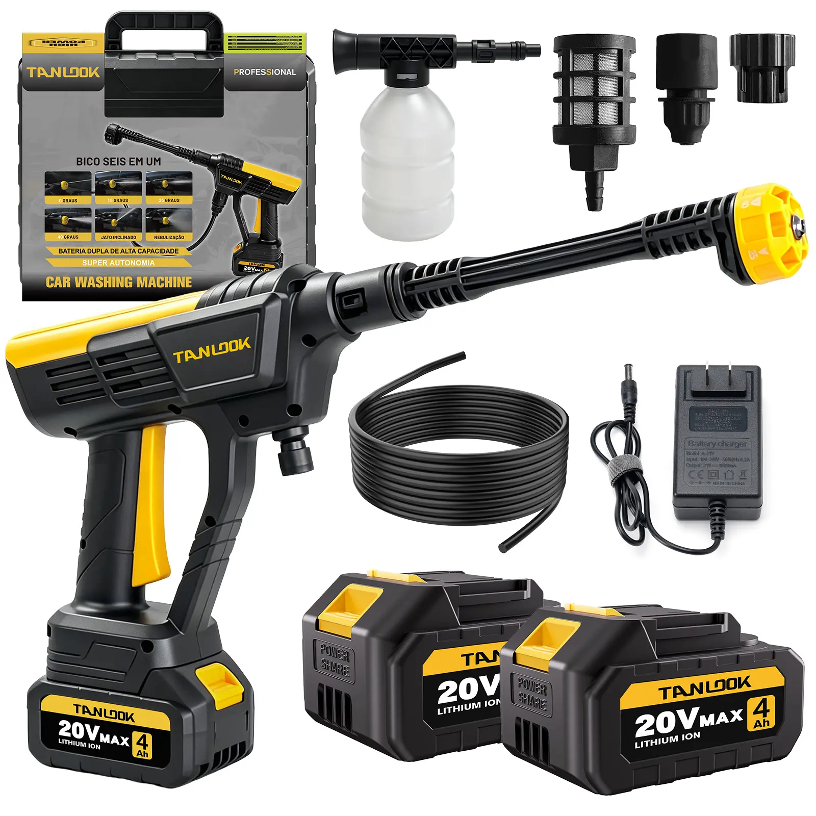 Tanlook Cordless Portable Pressure Washer, Rechargeable Lightweight Power Cleaner with Multiple Spray Nozzles, Outdoor Car Washing Tool