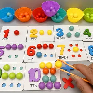 Wooden Number Puzzle & Bead Matching Game, Number Counting Blocks, Montessori Math Toy Set, Math Learning Tools, Math Teaching Aid, Fine Motor Skills, Focus Training, Color Recognition, Kids Ages 3+