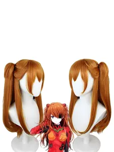 Neon Genesis Evangelion Anime Cosplay Wig, Asuka Style Full-Head Twin Long Straight Ponytails, Perfect for Fans & Costumes
