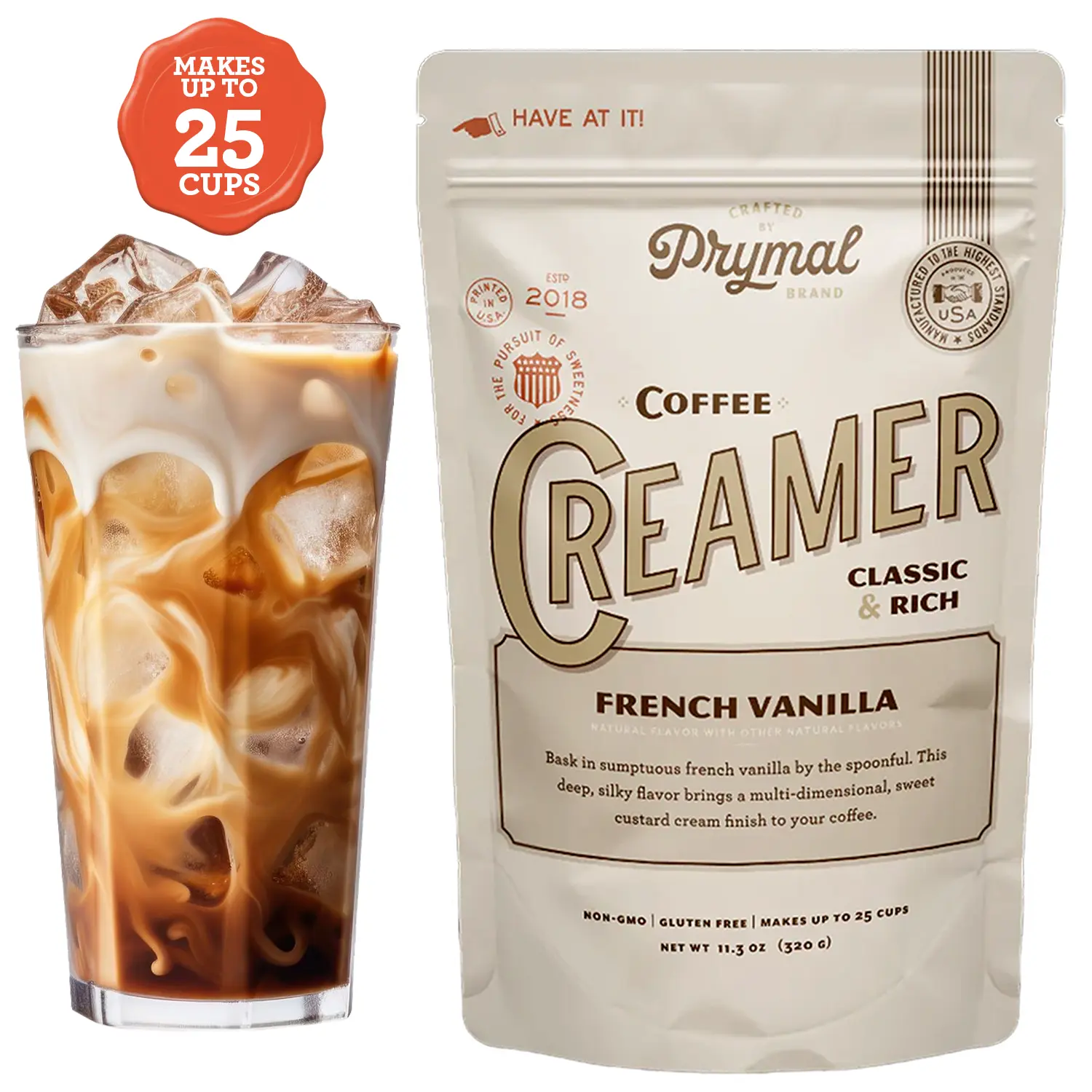 Prymal French Vanilla Sugar-Free Coffee Creamer - No Seed Oils, Non-GMO, Gluten-Free - Made with MCT Oil & Coconut Milk