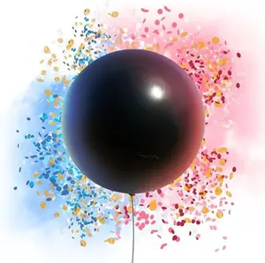 Gender Reveal Balloon 36" - 1 Black Sphere Balloons With Pink and Blue Confetti Balloons Best For Baby Gender Reveal Party Surprise Ideas He or She Pop To See Decorations Boy Or Girl Ideas