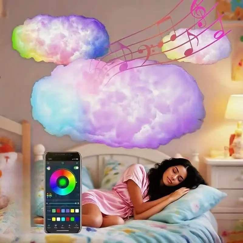3D Thunder RGBIC Cloud Night Light - Customizable Colorful LED Lights with Music Sync, APP & USB Control, Ceiling-Mountable, Adjustable Modes for Computers, TVs, Party Decor, Indoor Use