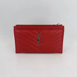 Pre-owned Yves Saint Laurent leather Crossbody Bags Red Matelasse Quilted Monogram Small Bill Pouch YSL