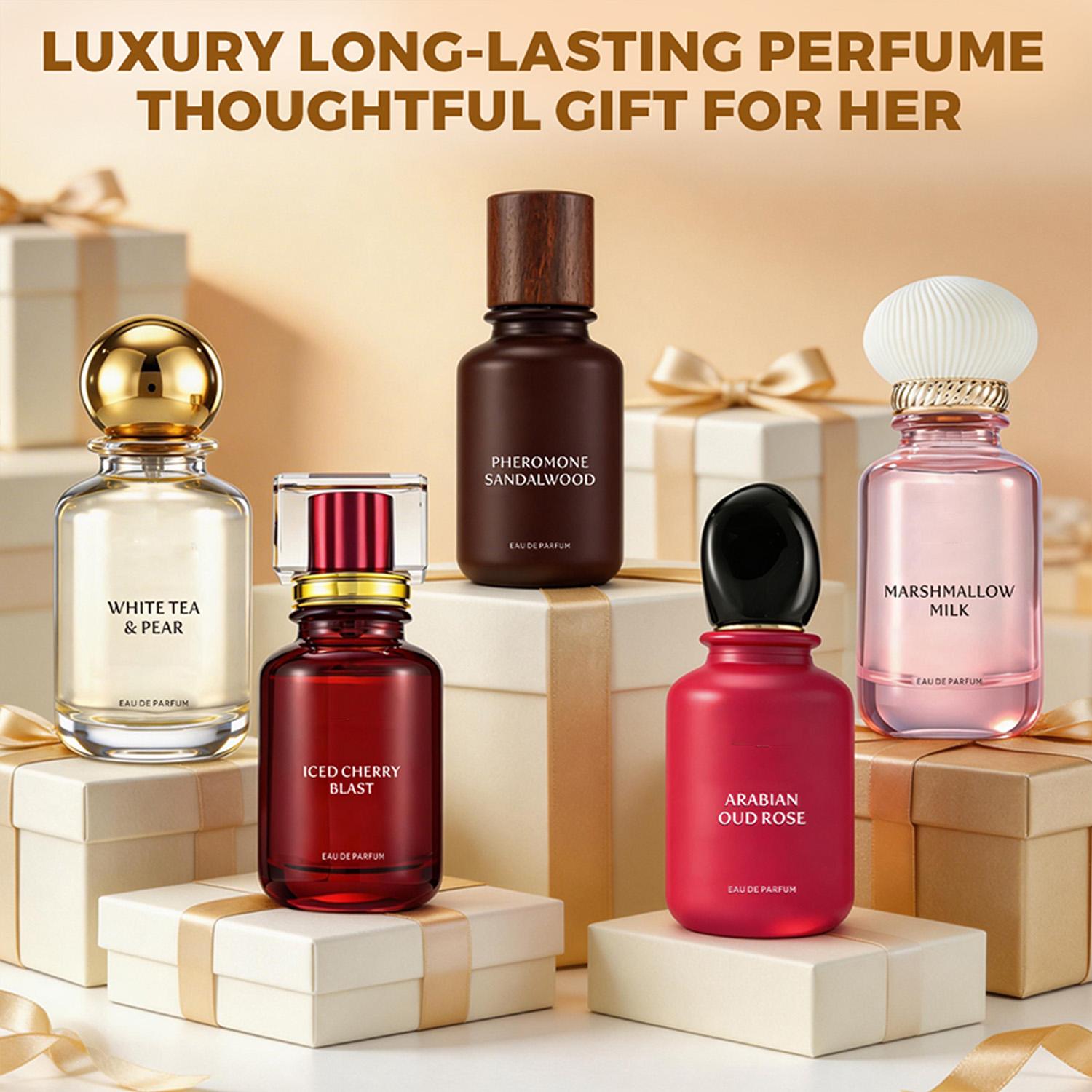 Eau de Parfum Marshmallow Milk, Arabian Oud Rose, Iced Cherry Blast, Pheromone Sandalwood, White Tea & Pear 58ml (1.96 oz) Long Lasting Perfume for Men & Women