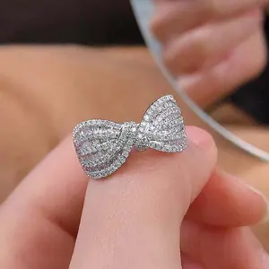 Zircon niche bow ring fashionable versatile jewelry couple gift cute party jewelry