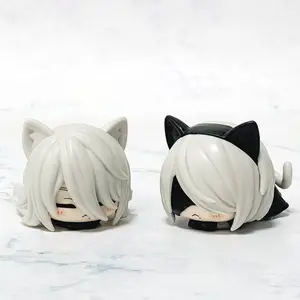NieR Automata 2‑Pcs Cat‑Ear Lying Figure Set, 2B & A2 Chibi Anime Statues
