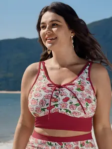 【Summer Turn-Up】【Tummy control】BlOOMCHIC Plus Size Floral Print Drawstring Front Swim Top [M-6X] 2026 Summer Pick for Mother's Day