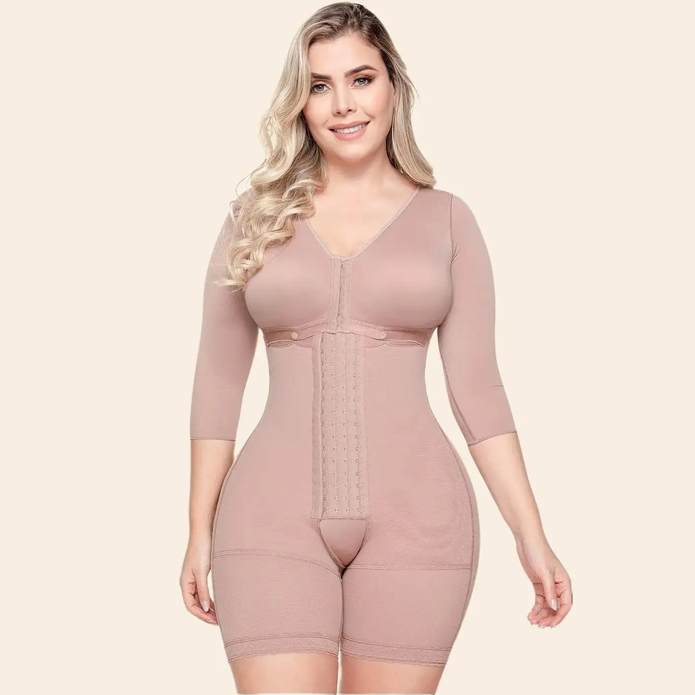 Sonryse Daily Use High-Compression Shapewear with Sleeves | Built-In Bra, High-Back Support & Mid-Thigh Coverag