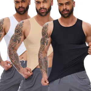 1/2/3 Pack Menswear Body Shaper Compression Tank Top Double Layer Mid-Abs Tummy Control Lightweight Vest Outfits Shapewear Shirt Smooth Suits Sports Workout Underwear Fabric Sleeveless Nylon Gymwear