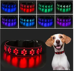 LED Light Up Dog Collar USB-C Rechargeable Multicolor Paw Print Design for Night Safety and Style