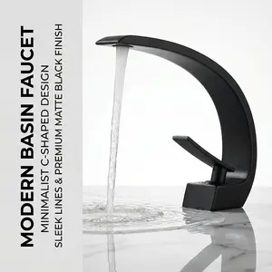 Nordic Minimalist Matte Waterfall Basin Faucet, Single Handle Cold Hot Bathroom Tap, High Arc Artistic Design, Durable Leak-Proof, High Arc Faucet