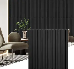 STICKGOO 12 Pcs 3D Slat Wall Panels, 19.7" x 19.7" Main String Wall Panels, Decorative PVC Wall Tiles, 3D Textured Wall Panels for Interior Wall Decor, 32 Sq.Ft - Black