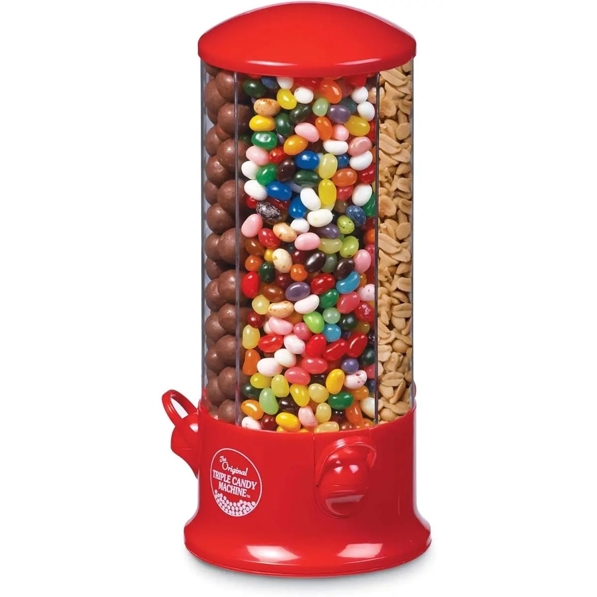 212 MAIN Red Compartmentalized Polystyrene Triple-Rotating Canister Jar Candy Dispenser with Rotatable Lid, Modern 6x6x12.25" Home Organizer Storage Bottle, Ideal Home Supplies Gift