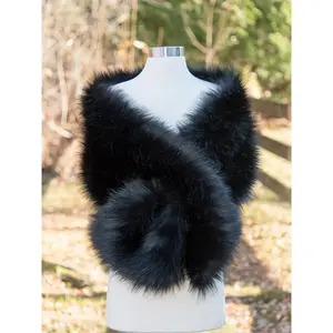 Black faux fur wrap bridal shawl