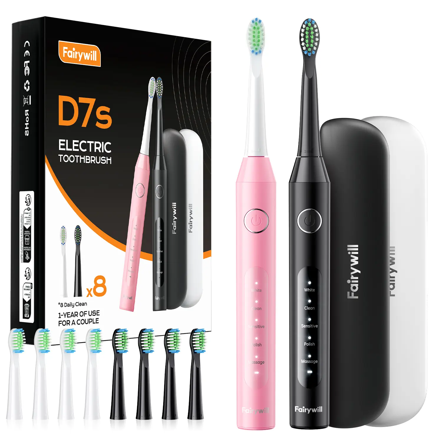 Black and pink set - 8 toothbrush heads