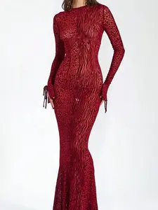 Animal Print Backless Flare Sleeve Fishtail Dress, Sexy Party