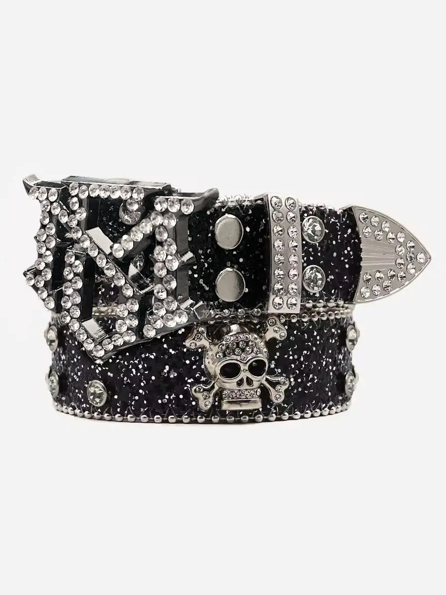 Supermade Genuine Leather Rhinestone Belt, Streetwear Punk Style with a Studded Skull Buckle for Men and Women, Men's Accessories, Leather Belts, Belts