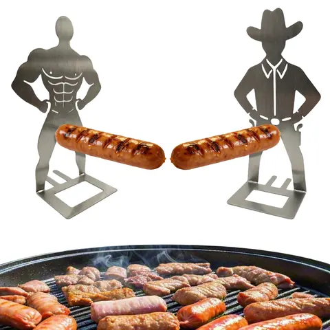 2-Pack Funny Muscle Man Stainless Steel Hot Dog Roaster Racks - Lightweight Rust-Resistant Easy-Clean Utensils, Lightweight Port Campfire Backyard Gear, Party-Ready Duo Barbecue Accessories, BBQ Accessories, Gifts for Dad Gag Gift