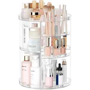 Rotating Makeup Organizer, Beauty Organizer, DIY 8 Adjustable Layers Spinning Skincare Organizer, Cosmetic Display Case with Brush Holder Perfume Tray, Multi-Function Storage Carousel for Vanity Bathroom Countertop