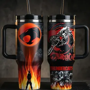 Thundercats 40oz Insulated Tumbler with Handle and Straw, Lion-O 40oz Thunder Cat Tumbler, Retro 80s Cartoon Gift