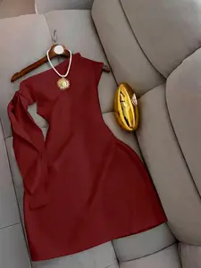 Women's Unique Designed Chic Elegant Soft Knitted One-Shoulder Dress with Detachable Tie and Bowknot, Slim Fit and Slimming Short Style, Ideal for Dating, Party and Formal Wear Womenswear