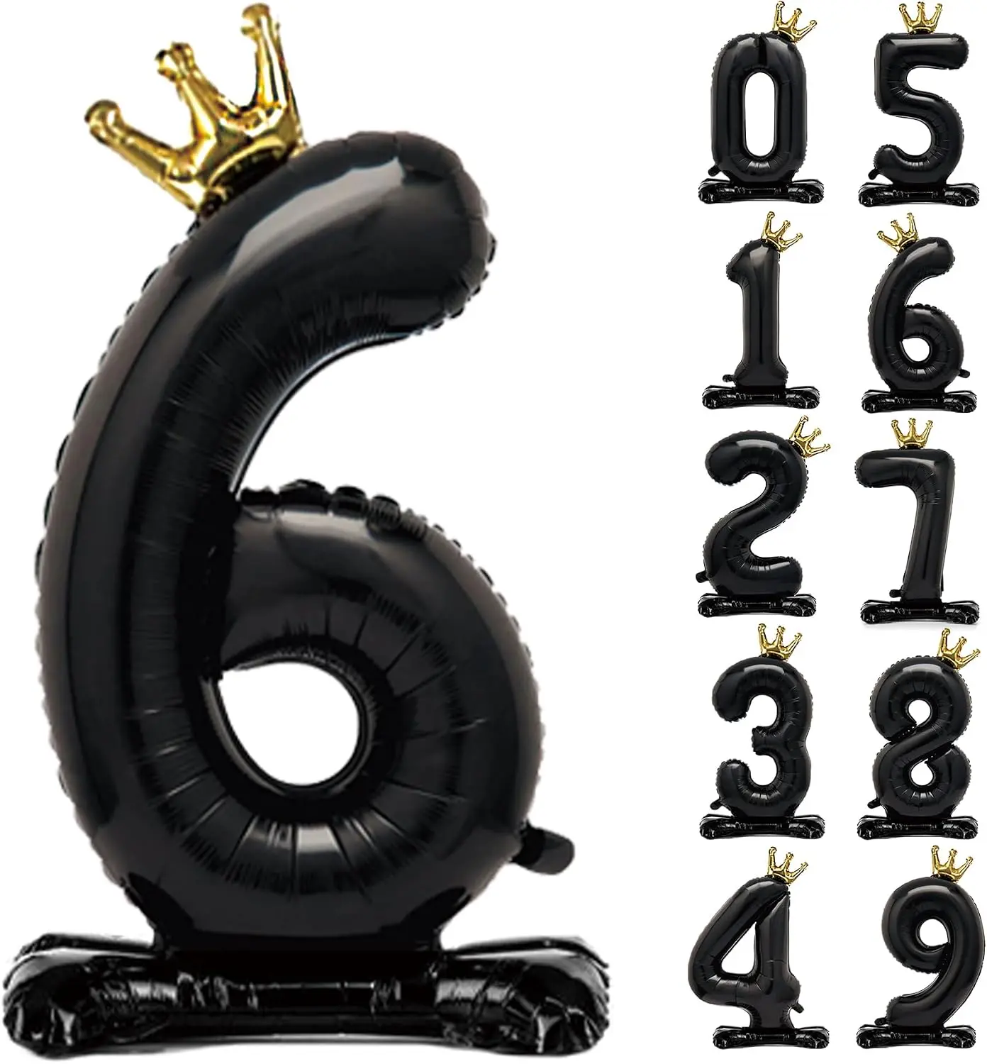 Giant Standing Black Number 6 Balloon with Crown - 40 inch | Large Number 6 Balloons, Mylar Foil Number Balloon for 6th Birthday Party Decorations, Anniversary Decorations