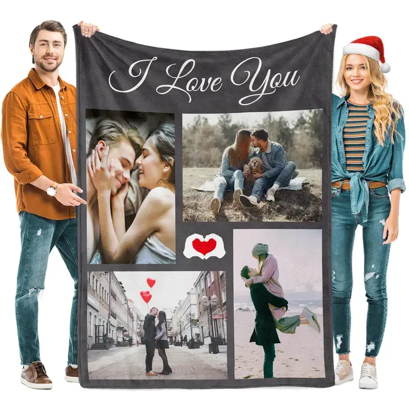 Custom Photo & Text Soft Flannel Blankets - Heartwarming Gift, Cozy Throw, Multiple Colors & Sizes, for Couples Valentine's Day, Home Room Decor Print