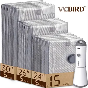 VACBIRD [2026 Upgraded] X7 Cordless Travel Vacuum Bag Set Vacuum Bags for Travel with Rechargeable air Pump, 15 Pack Carry-on Size Compression Packing Bags for Luggage and Suitcase, Space Saver for Clothes and Clothing Travel Zipper Pouches