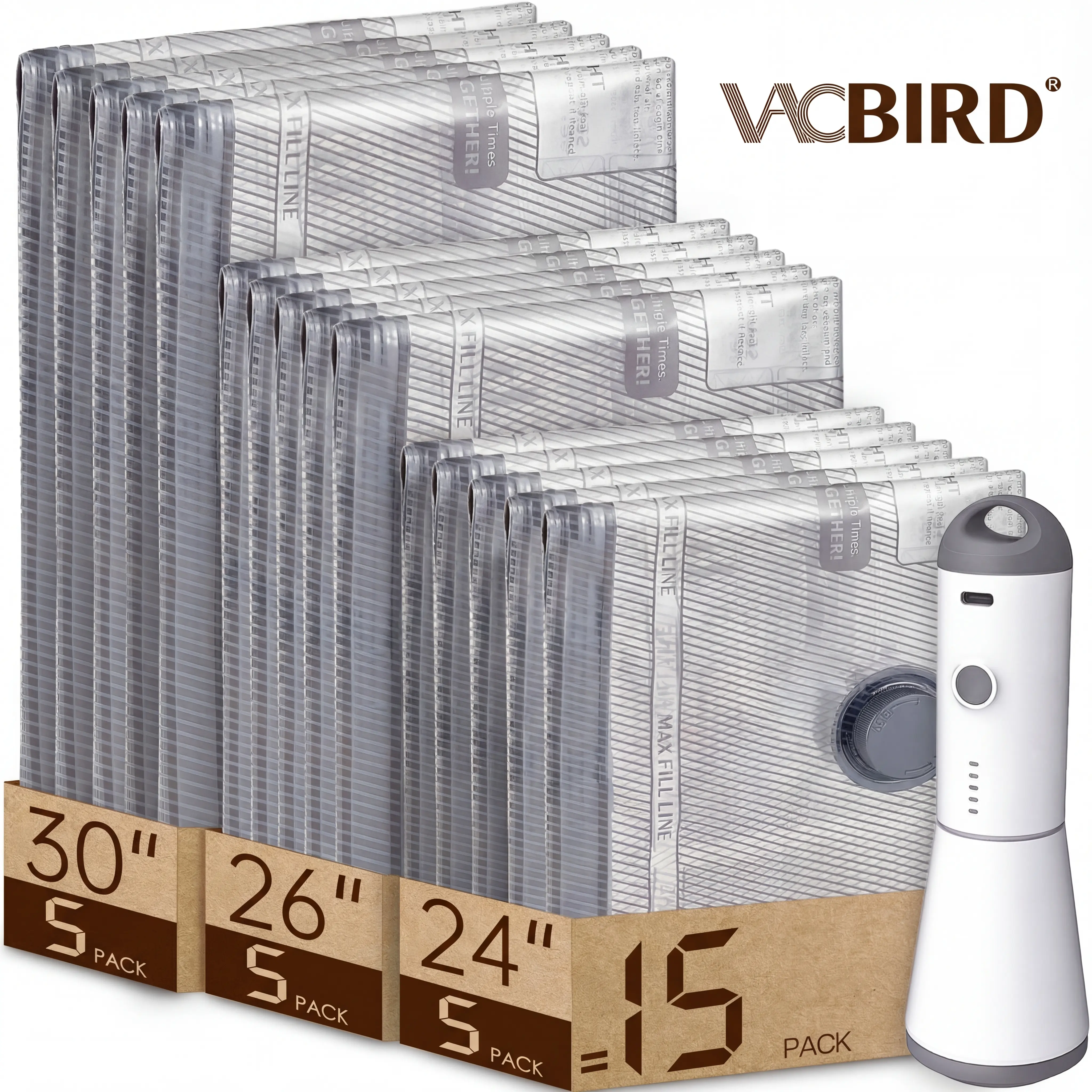 【Summer Vibes 】VACBIRD 2026 Upgraded X7 Cordless Vacuum Bag Set，Summer Vibes Vacuum Bags for Travel with Rechargeable  Pump, 9/12/15/24 Pack Carry-on Packing Bags for Luggage and Suitcase, Space Saver for Clothes and Clothing Travel Zipper Pouches