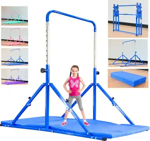 Foldable Gymnastic Bar for  Ages 3-12, 9 Height Levels, 200 lbs Weight Capacity, 5 Ft Length Gymnastic Kip Bar with Mat, Gymnastic Equipment for Home and Gym Center Indoor Outdoor Use