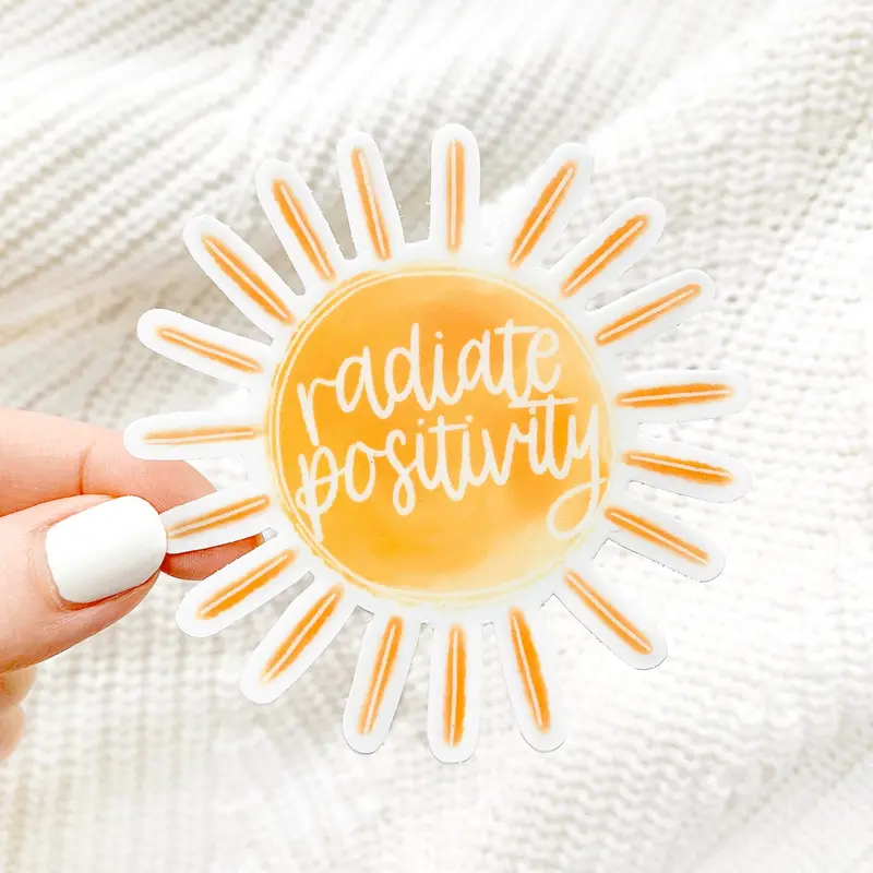 Elyse Breanne Design Radiate Positivity Decorative Sticker - 3x3in Waterproof Vinyl, Removable, Residue Wipes Off, Vinyl Wall Stickers, Fits Cars, Bottles, and More, Works on Cars & Bottles
