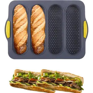 Silicone Loaf Pan, 4 Holes Baguette Pan Bread Baking Pan Easy to Release, French Bread Baking Pan for Baguettes and Loaves French, Baking Romantic Dinner Tool