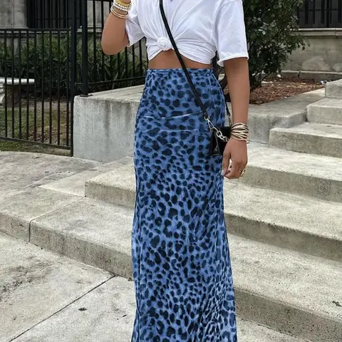 Elegant High-Waisted Leopard Print Midi Bohemian Style Skirt, Boho Skirts, Casual Slim-Fitting A-Line Design, Perfect for Daily Wear & Stylish, Casual Comfy Skirt