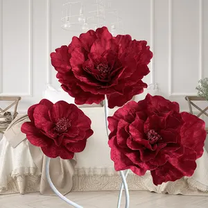 Large Artificial Velvet Peony Flower Stem Home Decor Wedding Display Photography Prop Realistic Large Rose Pole Vase Filler