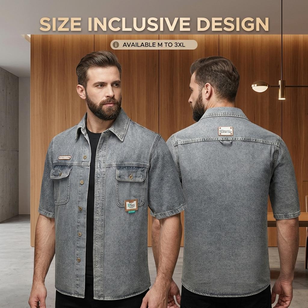 Men's  Washed Denim Shirt, Retro Distressed Biker  Shirt， Classic Trucker Shirt with Shoulder Stitching, Casual Button-Down Motorcycle Denim Shirt  for Men, Fashion Streetwear Denim Shirt for Daily Wear, Riding, Outdoor