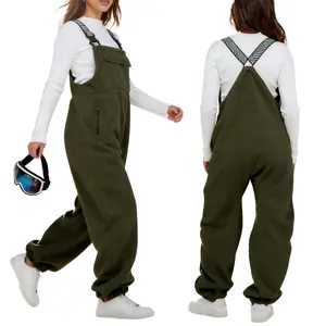 Ommig Womens Sherpa Overall Pants Fleece Lined Sleeveless Overalls with Adjustable Straps Roomgy Pocket Winter Ski Bib Pants