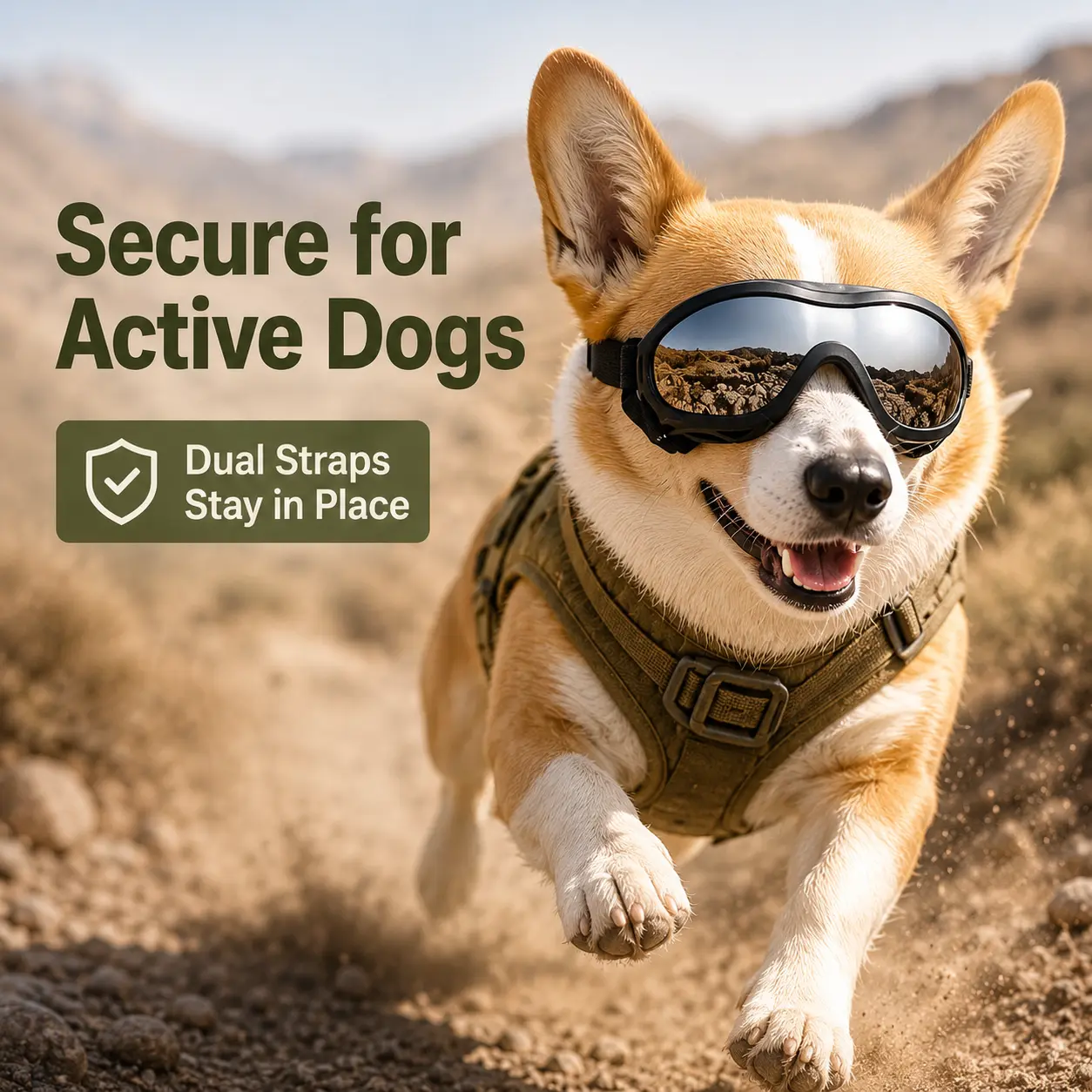 Dog Goggles with No-Small PC Lens & TPU Frame, Stylish Protective Pet Eyewear with Adjustable Head-Chin Straps, Soft Foam Padding, Wind-Dust-Sun Protection for Outdoor Adventures, Car Rides