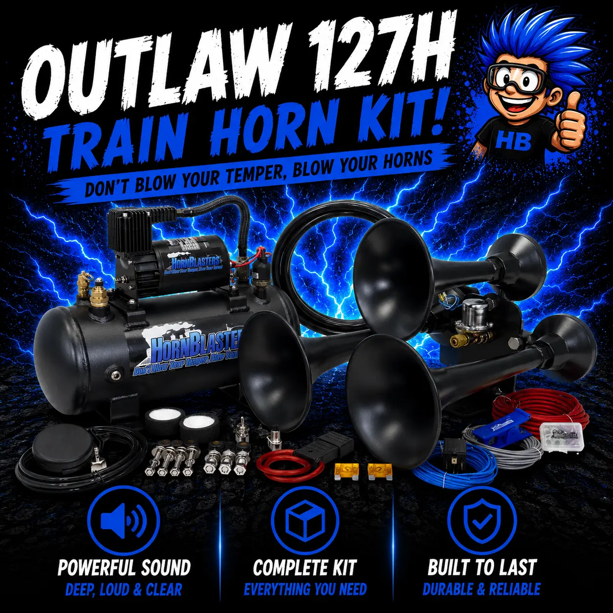 Outlaw 127H Train Horn Kit, Car Horn Alarm Outlaw 127H Train Horn Kit, Car Horn Alarm