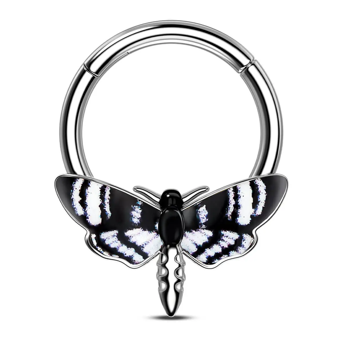 Oufer 16G Hawk Moth Multi Colors Hinged Clicker Septum Ring 316L Stainless Steel Nose Piercing Jewelry