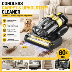 【FathersDayGift】Mr.ego Cordless Carpet & Upholstery Cleaner, 16kPa Ultra-Deep Suction Bed Vacuum with LED Digital Mite Display, 2-Speed Bacteria Killer, Dust & Odor Remover for Mattresses, Sofas, Couches, and Rugs#SummerWins #DealsForYouDays