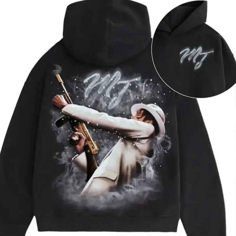 M.Jackson Unisex Graphic T-Shirt, Rhinestone Hoodie, 100% Cotton, no stones attached, Casual Tee & Pullover Hooded Sweatshirt, Streetwear for Men & Women