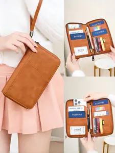 Novel Rfid Anti-Magnetic Wallet Zipper Passport Bag Certificate Holder Ticket Storage Bag Travel Document Holder Multi-Functional Large Capacity Travel Purse