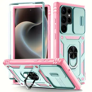 Window-Style Smartphone Case Compatible with Samsung Galaxy S26 Ultra S25 S24 S23 S22 S21 Ultra Plus FE Edge A17 A37 A57 A27 A56 A55 A54 A36 A35 A26 A16 A15 A14 A06, Heavy-Duty Drop Protection with a Stand, Designed with a Sliding Camera Cover