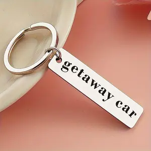Getaway Car Letter Pattern Personalized Stainless Steel Keychain, Unique Stainless Steel Keychain, Interesting Quote Gift for Car Owner