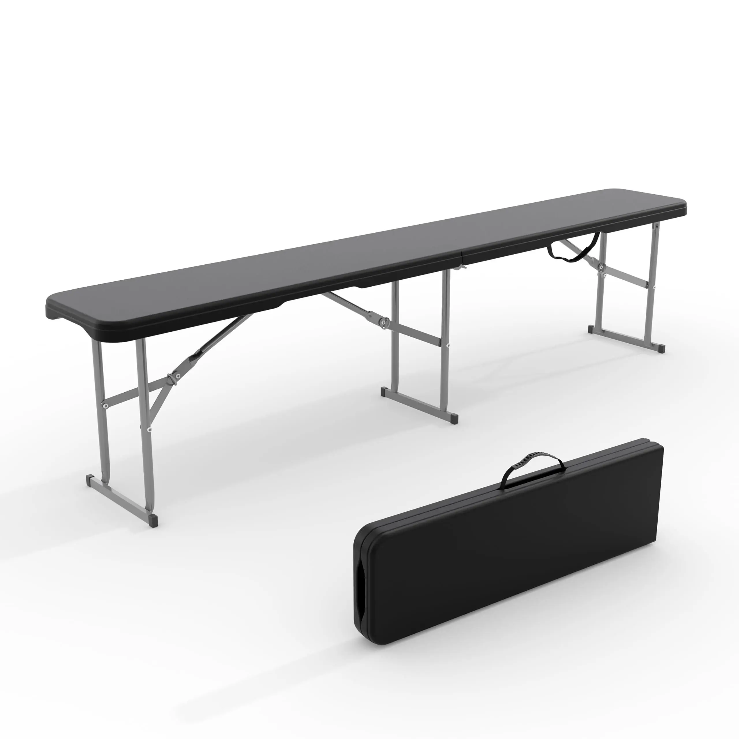 Gaomon 72" x 11" x 16.5" Foldable Plastic Outdoor Patio Bench, 6FT Weather Resistant HDPE, Metal Frame, Carry Handle, Locking Base, Seats 3-4 Adults, Easy to Clean, Black, Weddings
