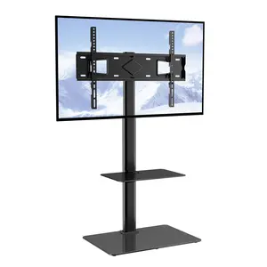 VEVOR TV Stand Mount,  Swivel Tall TV Stand for 32 to 65 inch TVs, Height Adjustable Portable Floor TV Stand with Tempered Glass Base for Bedroom, Living Room