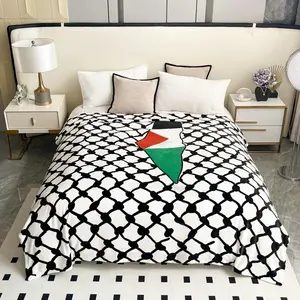 Palestine Kuffiyah with Map Flag Blanket - Super Soft Queen Size