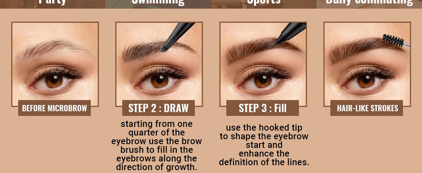 iMethod Original 4D Brush Tip Waterproof Microblading Eyebrow Pen, 2-in-1 Dual-Ended, Natural Hair-Like Strokes, Long-Lasting