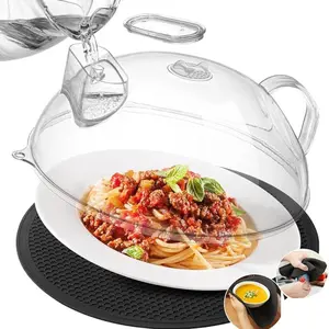Microwave Splatter Cover for Food, Clear Microwave Lid with Water Steamer, Integrated Handle, Splatter Guard,