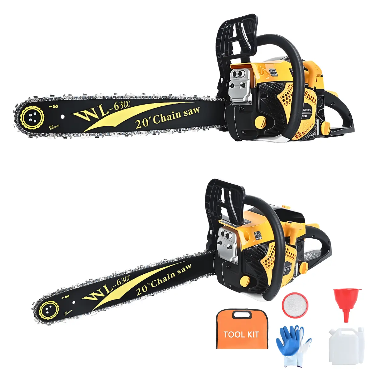 Gas Powered Chainsaw - 63CC/58CC High-Power 20-in Anti-Rust Handheld Logging Saw with ABS, Auto-Oil Feed, Professional Home Garden Work Tool for Dry/Live Logs, Gasoline Chainsaw, Anti-Vibe Grip